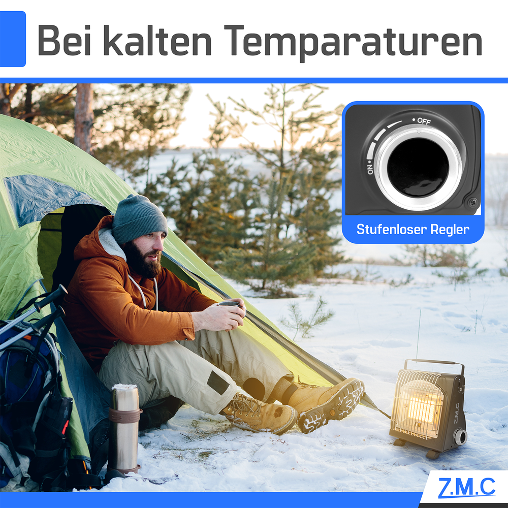 ZMC 2in1 Tragbare Gasheizung + Gaskocher 1,7KW Gasheizer mit Piezozündung, mit Gaskartuschen 227g für Outdoor und Terrasse, Garten & Balkon, perfekte Wärmequelle ohne Strom