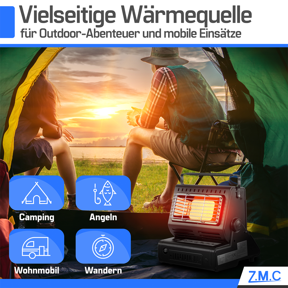 ZMC 2-in-1 Tragbare Gasheizung und Gaskocher mit LPG Anschluss + Gaskartuschen 227g, Camping Heizung 1,3 kW, mobile Gasheizer für Outdoor mit Piezozündung