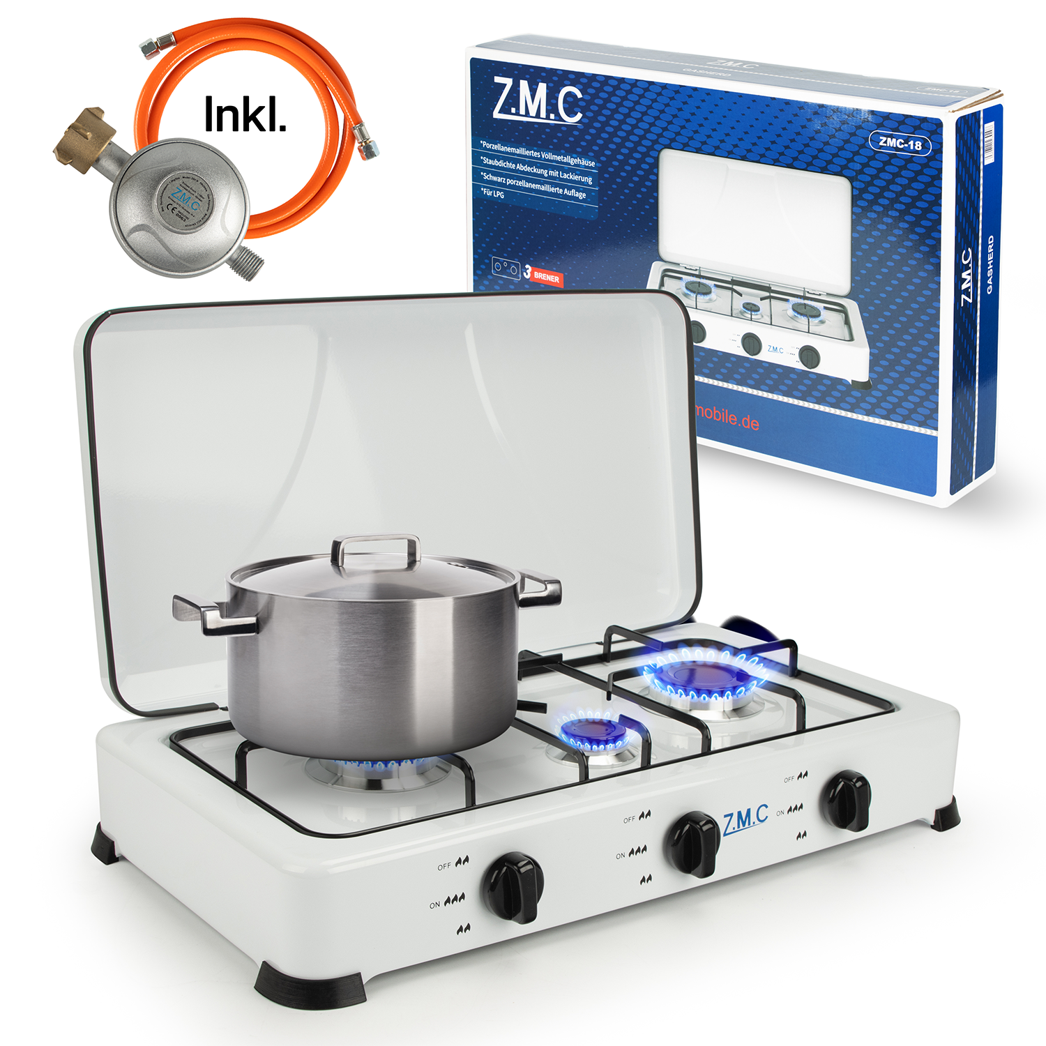 3-flammiger Gaskocher Camping 2,2 kW inkl. Schlauch & Regler – ZMC – ZMC Camping