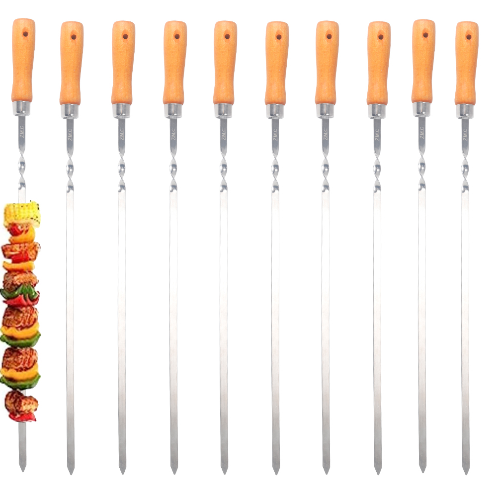 Schaschlikspieße Edelstahl – 55,9 Cm Lang, Flach, Mit Holzgriff, 12 Stück, Spülmaschinenfest