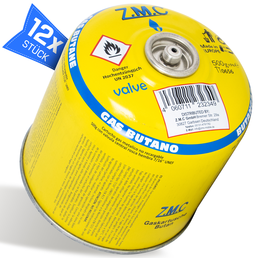 Gaskartusche 500g 990ml Propan/Butan 80/20 | Schraubkartusche 7/16" Eurogewinde & Sicherheitsventil – passend für Weber Gasgrill, Campingkocher & Gasbrenner