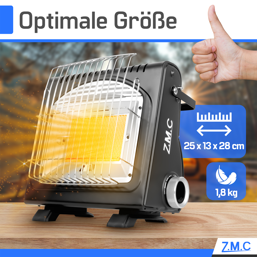 ZMC 2in1 Tragbare Gasheizung + Gaskocher 1,7KW Gasheizer mit Piezozündung, mit Gaskartuschen 227g für Outdoor und Indoor, perfekte Wärmequelle ohne Strom