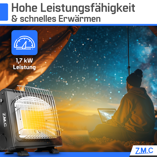 ZMC 2in1 Tragbare Gasheizung + Gaskocher 1,7KW Gasheizer mit Piezozündung, mit Gaskartuschen 227g für Outdoor und Indoor, perfekte Wärmequelle ohne Strom