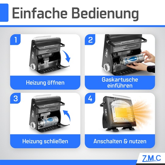 ZMC 2in1 Tragbare Gasheizung + Gaskocher 1,7KW Gasheizer mit Piezozündung, mit Gaskartuschen 227g für Outdoor und Indoor, perfekte Wärmequelle ohne Strom