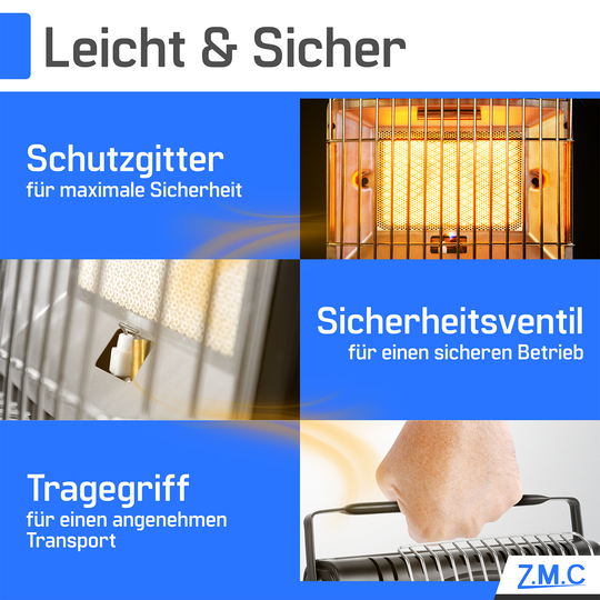 ZMC 2in1 Tragbare Gasheizung + Gaskocher 1,7KW Gasheizer mit Piezozündung, mit Gaskartuschen 227g für Outdoor und Indoor, perfekte Wärmequelle ohne Strom