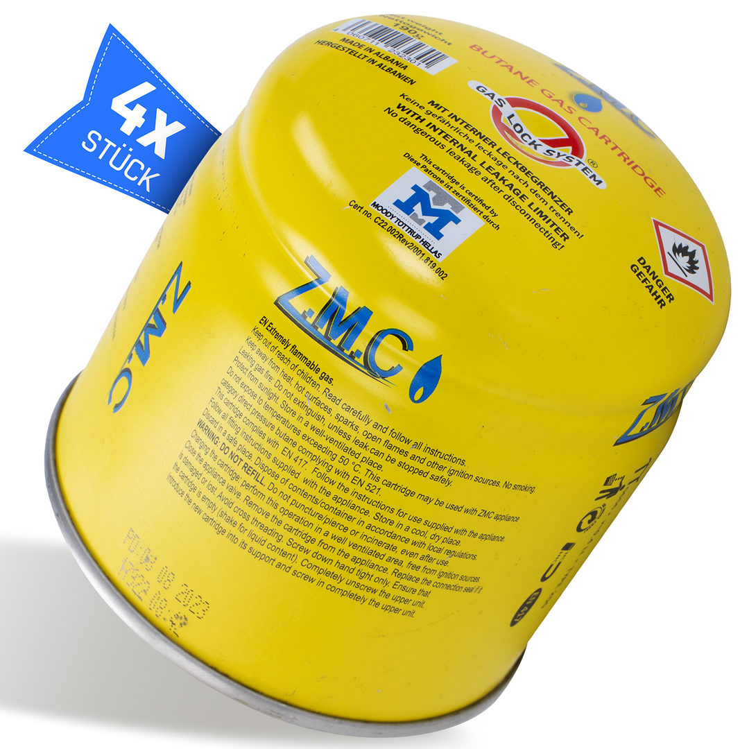 ZMC Butan Gas Kartusche Gaskartuschen Stechkartusche Für Campingkocher Gaskocher 190g C200 EN417 für alle Stechkartuschengeräte, Lötbrenner