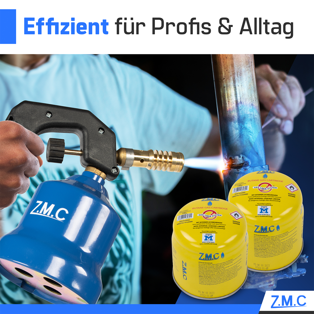 ZMC Butan Gas Kartusche Gaskartuschen Stechkartusche Für Campingkocher Gaskocher 190g C200 EN417 für alle Stechkartuschengeräte, Lötbrenner