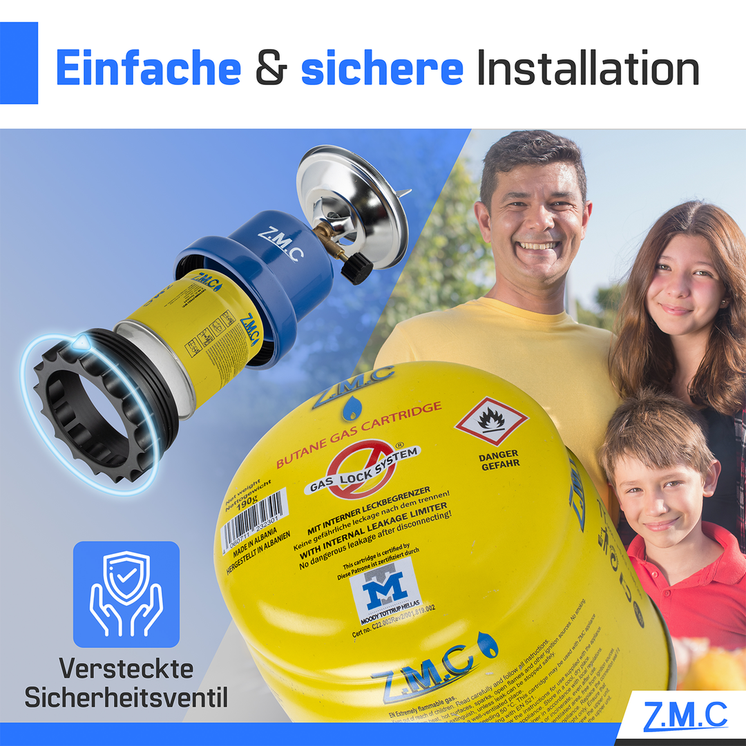 ZMC Butan Gas Kartusche Gaskartuschen Stechkartusche Für Campingkocher Gaskocher 190g C200 EN417 für alle Stechkartuschengeräte, Lötbrenner