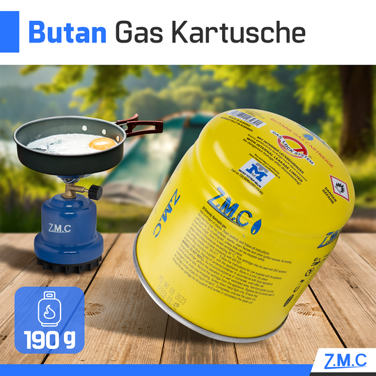 ZMC Butan Gas Kartusche Gaskartuschen Stechkartusche Für Campingkocher Gaskocher 190g C200 EN417 für alle Stechkartuschengeräte, Lötbrenner