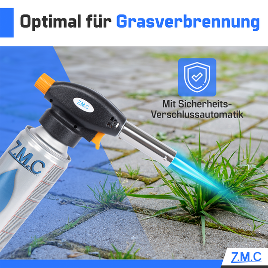 ZMC Gasbrenner Lötbrenner 1,3kW + Gaskartuschen 227g, Flambierbrenner bis zu 1300°C, Grillanzünder mit Piezo-Zündung, Küchenbrenner mit einstellbare Flamme