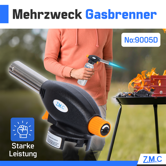 ZMC Gasbrenner Lötbrenner 1,3kW + Gaskartuschen 227g, Flambierbrenner bis zu 1300°C, Grillanzünder mit Piezo-Zündung, Küchenbrenner mit einstellbare Flamme
