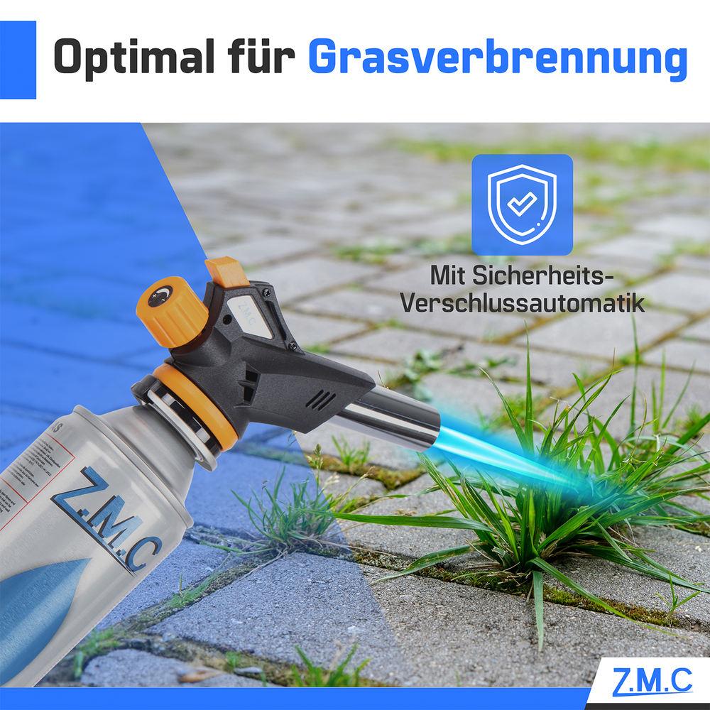 ZMC Gasbrenner Lötbrenner 1,3kW + Gaskartuschen 227g, bis zu 1300°C, Schweißbrenner mit Piezo-Zündung, Küchenbrenner mit einstellbare Flamme