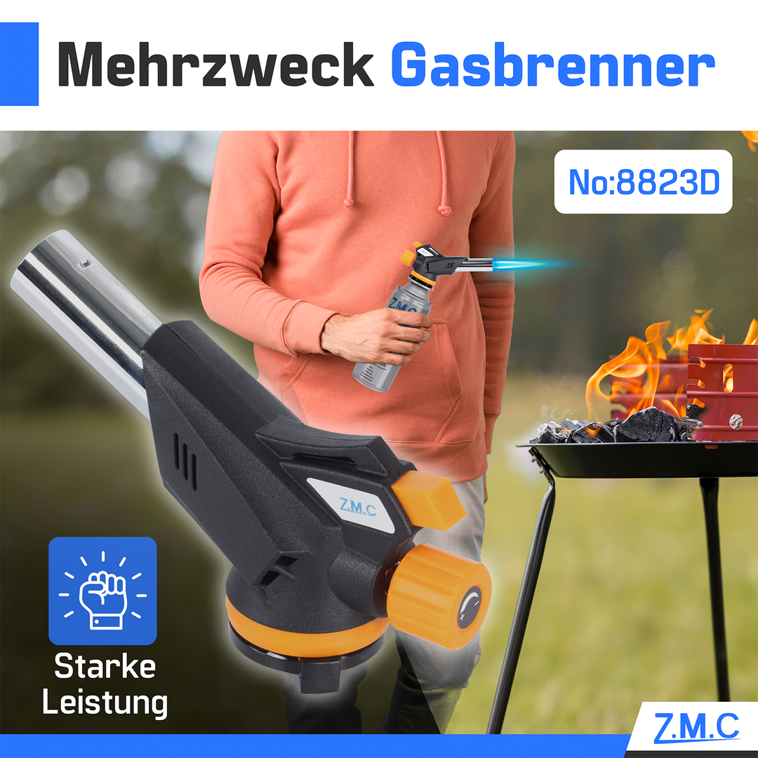 ZMC Gasbrenner Lötbrenner 1,3kW + Gaskartuschen 227g, bis zu 1300°C, Schweißbrenner mit Piezo-Zündung, Küchenbrenner mit einstellbare Flamme
