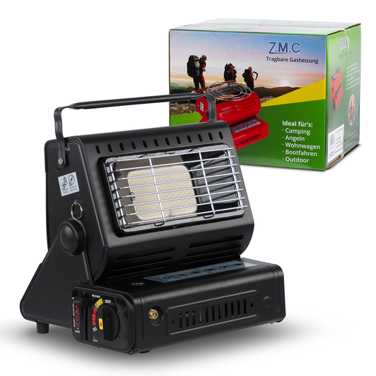 ZMC 2-in-1 Tragbare Gasheizung und Gaskocher mit LPG Anschluss + Gaskartuschen 227g, Camping Heizung 1,3 kW, mobile Gasheizer für Outdoor mit Piezozündung