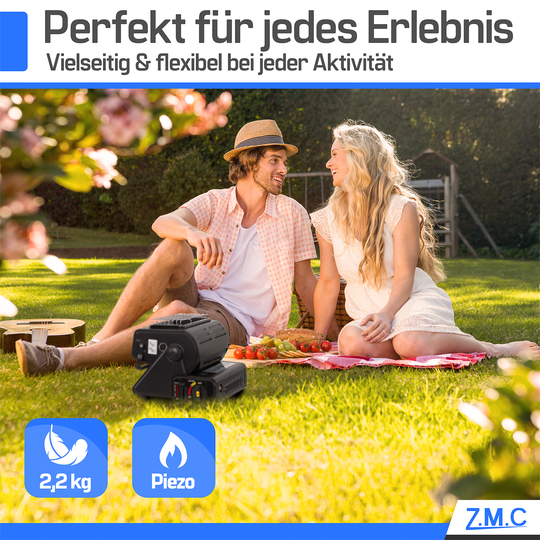 ZMC 2-in-1 Tragbare Gasheizung und Gaskocher mit LPG Anschluss + Gaskartuschen 227g, Camping Heizung 1,3 kW, mobile Gasheizer für Outdoor mit Piezozündung