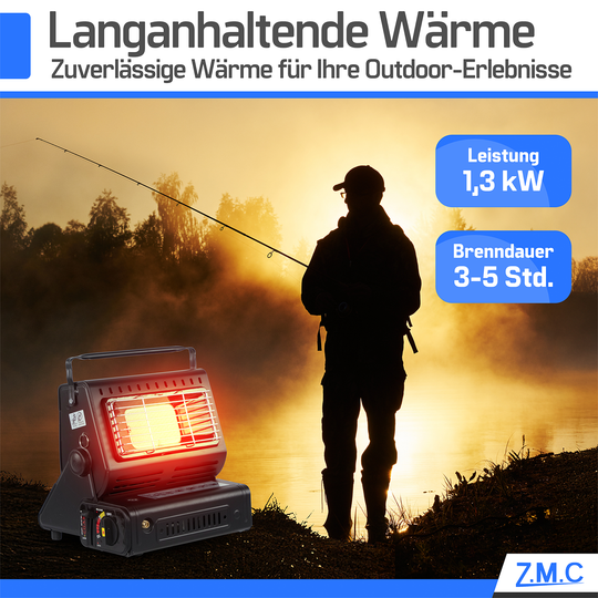 ZMC 2-in-1 Tragbare Gasheizung und Gaskocher mit LPG Anschluss + Gaskartuschen 227g, Camping Heizung 1,3 kW, mobile Gasheizer für Outdoor mit Piezozündung