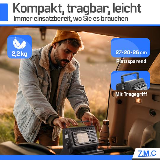 ZMC 2-in-1 Tragbare Gasheizung und Gaskocher mit LPG Anschluss + Gaskartuschen 227g, Camping Heizung 1,3 kW, mobile Gasheizer für Outdoor mit Piezozündung