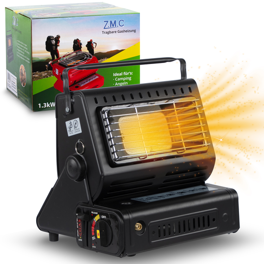ZMC 2-in-1 Tragbare Gasheizung und Gaskocher mit LPG Anschluss + Gaskartuschen 227g, Camping Heizung 1,3 kW, mobile Gasheizer für Outdoor mit Piezozündung