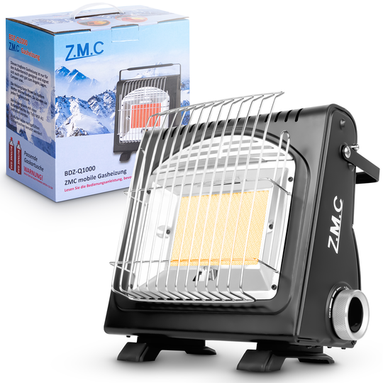 ZMC 2in1 Tragbare Gasheizung + Gaskocher 1,7KW Gasheizer mit Piezozündung, mit Gaskartuschen 227g für Outdoor und Indoor, perfekte Wärmequelle ohne Strom