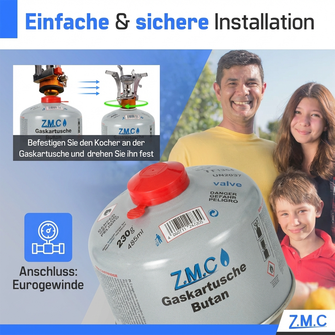 Schraubkartusche 230g Butan Propan Mix | 7/16" Eurogewinde UN2037, 485ml Camping Gas Kartusche für Gaskocher, Gasbrenner & Outdoor Geräte, passend für Weber Grill