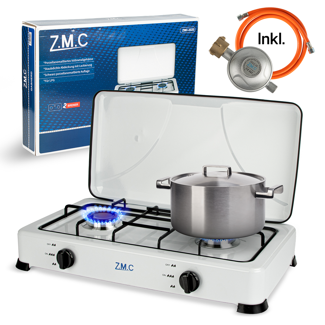 Gaskocher Campingkocher 2-Flammig – Inkl. Schlauch, Regler & Deckel – ZMC Camping