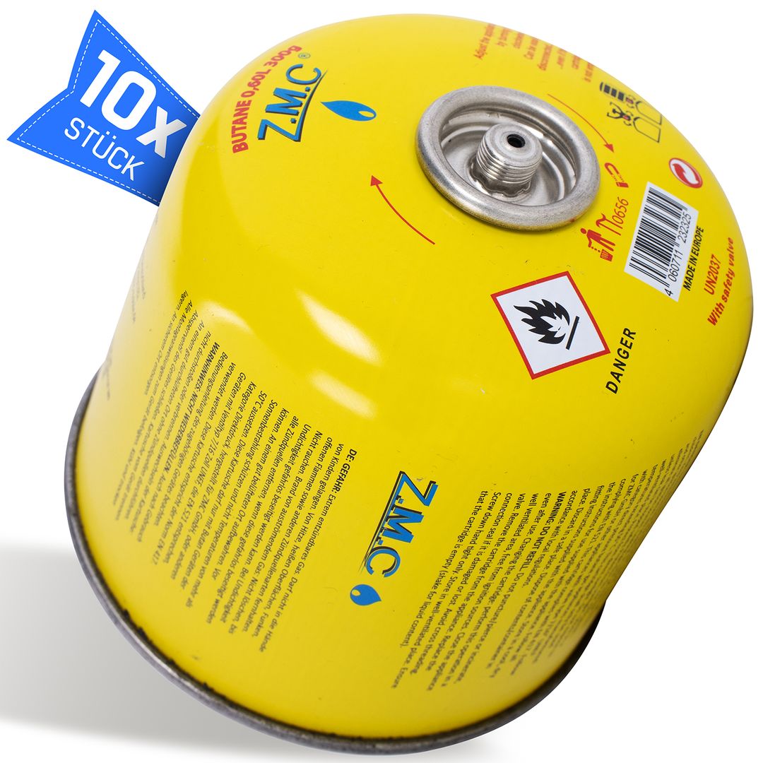 ZMC Propan Butan Gaskartuschen 300g, Schraubventil Eurogewinde 7/16", Ventilkartuschen 600ml, mit Sicherheits-Verschlussautomatik, Universal einsetzbar