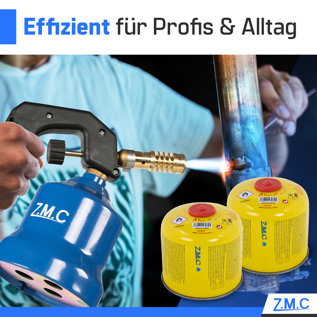 ZMC Propan Butan Gaskartuschen 300g, Schraubventil Eurogewinde 7/16", Ventilkartuschen 600ml, mit Sicherheits-Verschlussautomatik, Universal einsetzbar