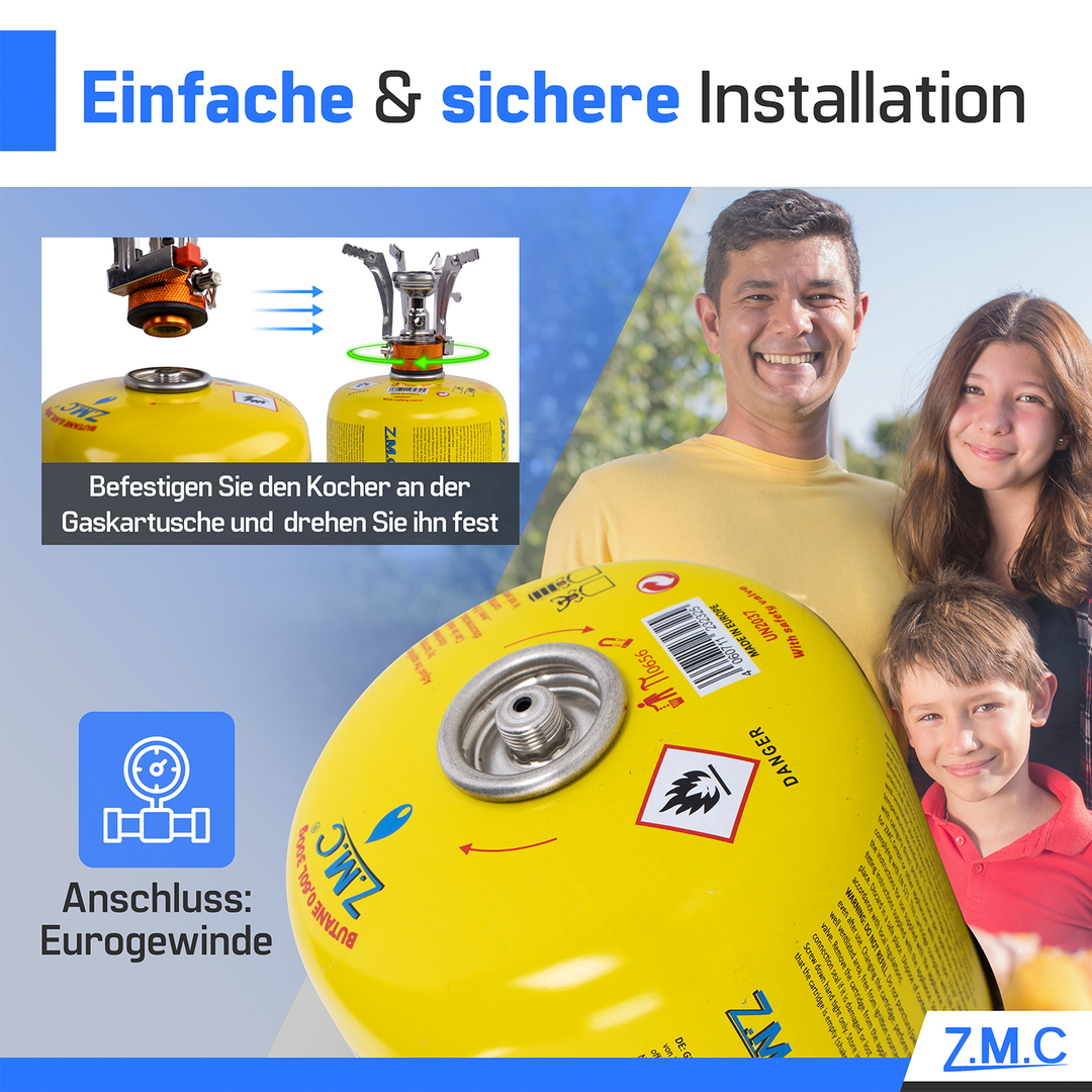 ZMC Camping Gas Kartusche 300g Propan-Butan 600ml, Schraubventil Gaskartusche mit 7/16" EN417 Eurogewinde, sicher & kompakt, ideal für Gaskocher, Abflammgeräte, Löten & Outdoor Aktivitäten