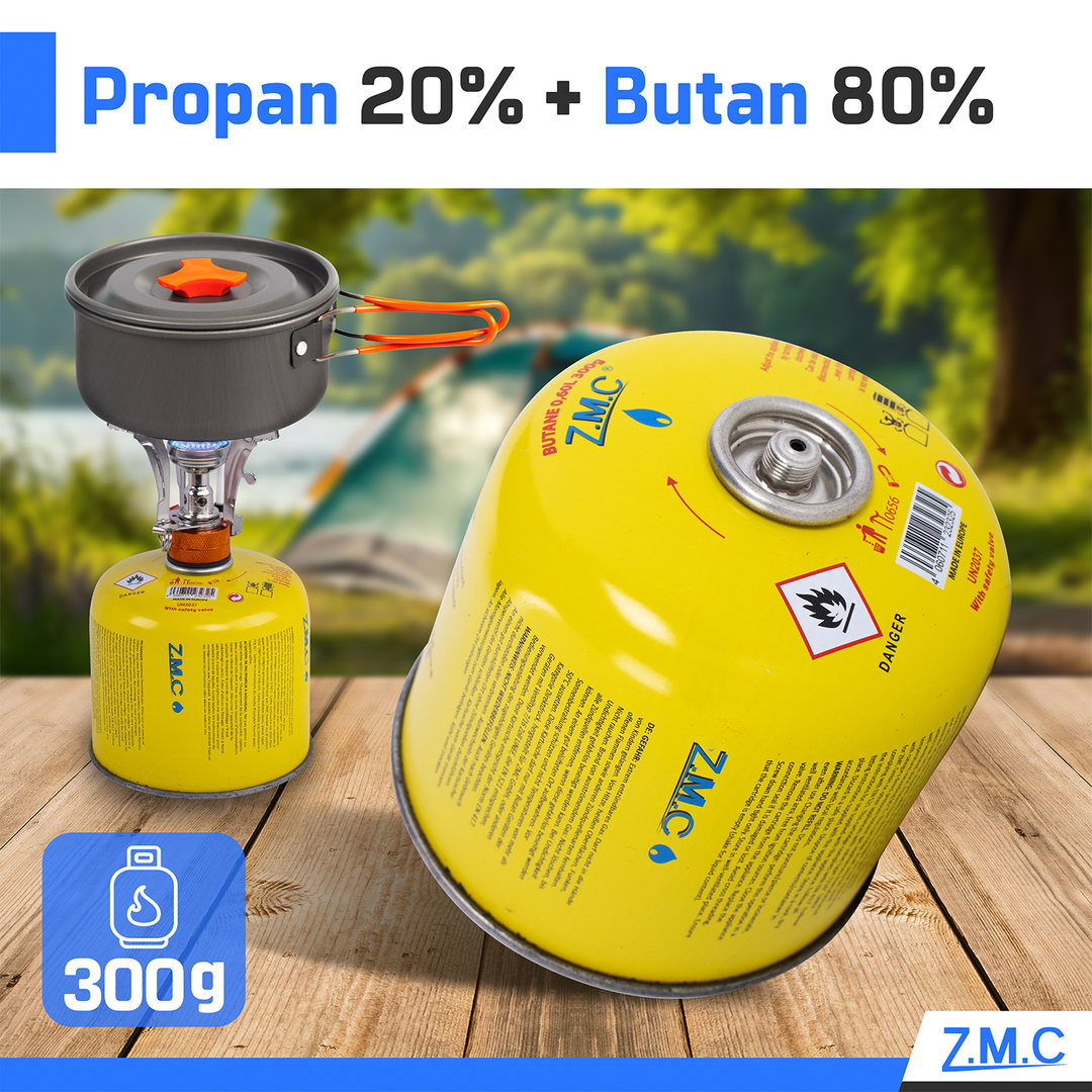 ZMC Propan Butan Gaskartuschen 300g, Schraubventil Eurogewinde 7/16", Ventilkartuschen 600ml, mit Sicherheits-Verschlussautomatik, Universal einsetzbar