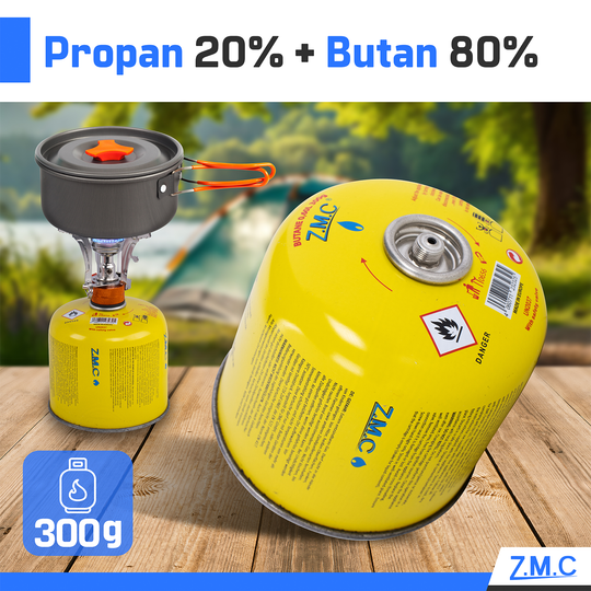 ZMC Propan Butan Gaskartuschen 300g, Schraubventil Eurogewinde 7/16", Ventilkartuschen 600ml, mit Sicherheits-Verschlussautomatik, Universal einsetzbar