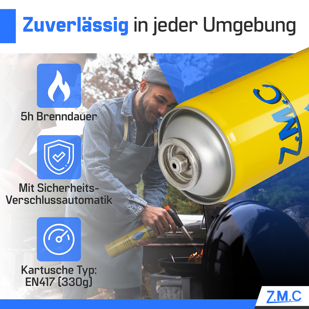 ZMC Butangas Kartuschen 330g, Schraubkartusche mit Butan/ Propan Gas 600 ml, Universal Gaskartusche EN417 Ventilkartusche mit Schraubverschluss
