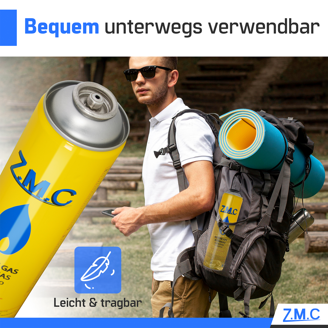 ZMC Butangas Kartuschen 330g, Schraubkartusche mit Butan/ Propan Gas 600 ml, Universal Gaskartusche EN417 Ventilkartusche mit Schraubverschluss