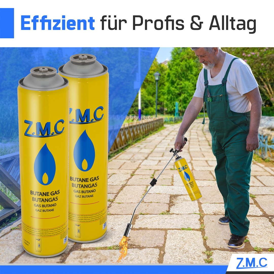 ZMC Butangas Kartuschen 330g, Schraubkartusche mit Butan/ Propan Gas 600 ml, Universal Gaskartusche EN417 Ventilkartusche mit Schraubverschluss