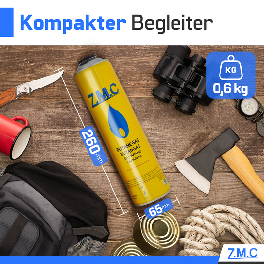 ZMC Butangas Kartuschen 330g, Schraubkartusche mit Butan/ Propan Gas 600 ml, Universal Gaskartusche EN417 Ventilkartusche mit Schraubverschluss