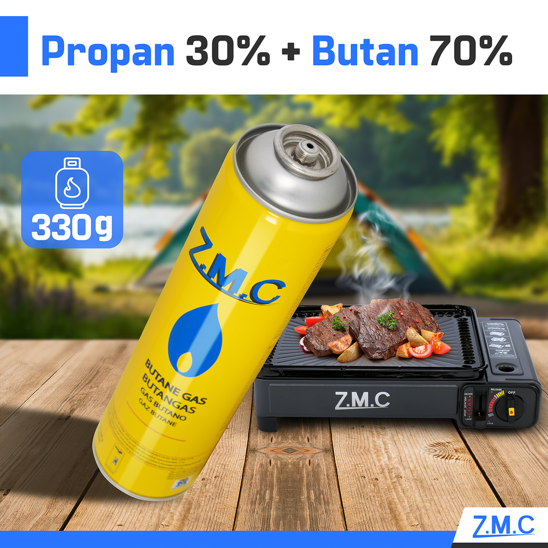 ZMC Butangas Kartuschen 330g, Schraubkartusche mit Butan/ Propan Gas 600 ml, Universal Gaskartusche EN417 Ventilkartusche mit Schraubverschluss