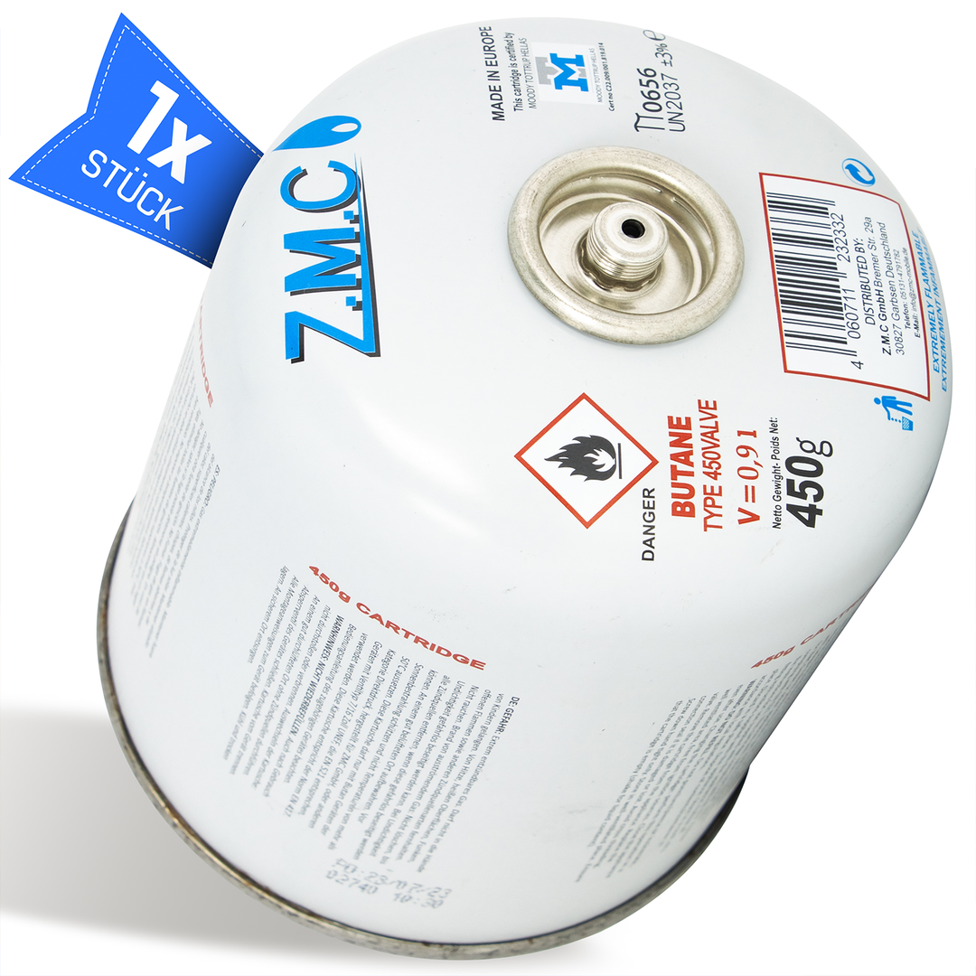 ZMC Butangas Kartuschen 450g, Schraubkartusche mit Butan/ Propan Gas 900 ml, Universal Gaskartusche EN417 Ventilkartusche mit Schraubverschluss