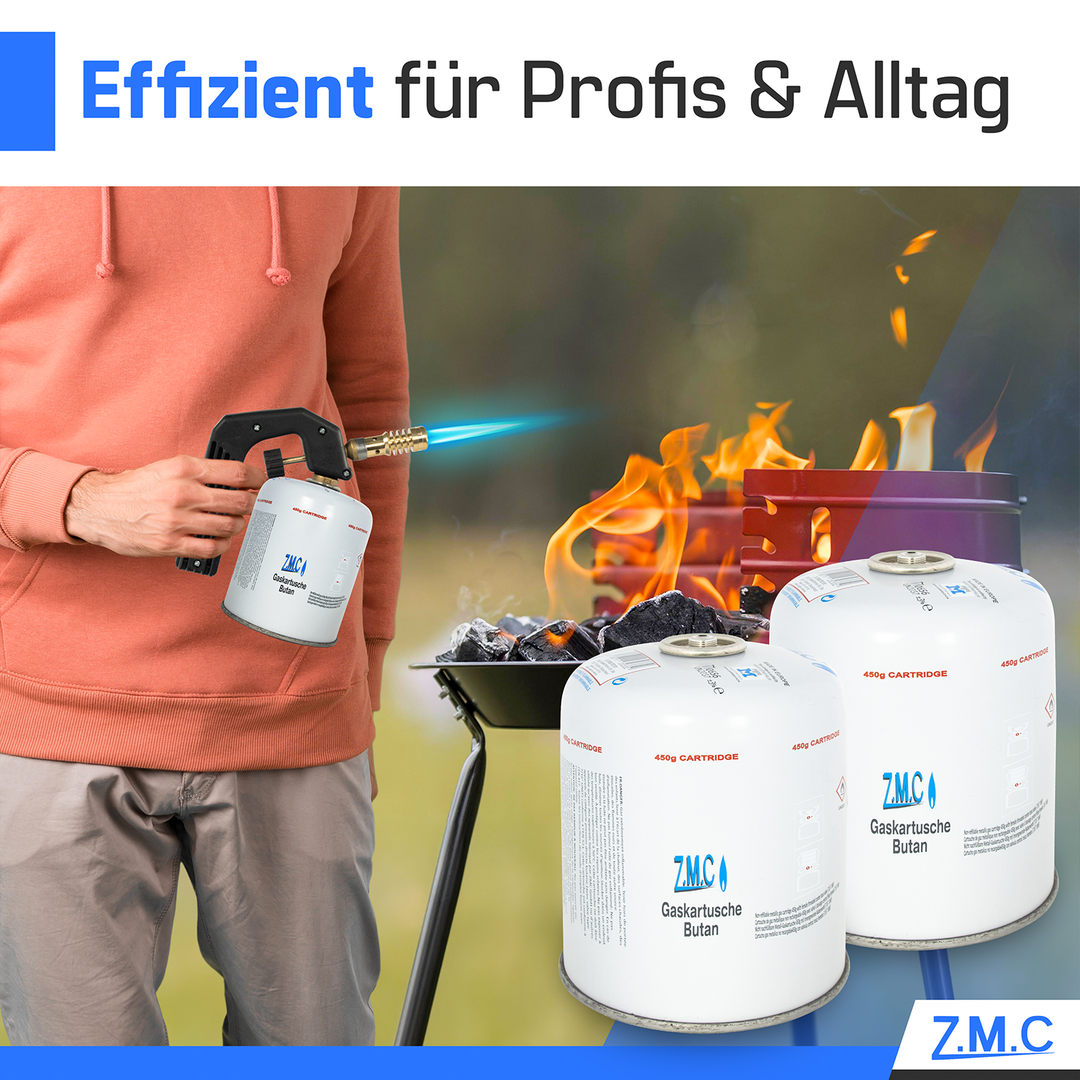 ZMC Butangas Kartuschen 450g, Schraubkartusche mit Butan/ Propan Gas 900 ml, Universal Gaskartusche EN417 Ventilkartusche mit Schraubverschluss