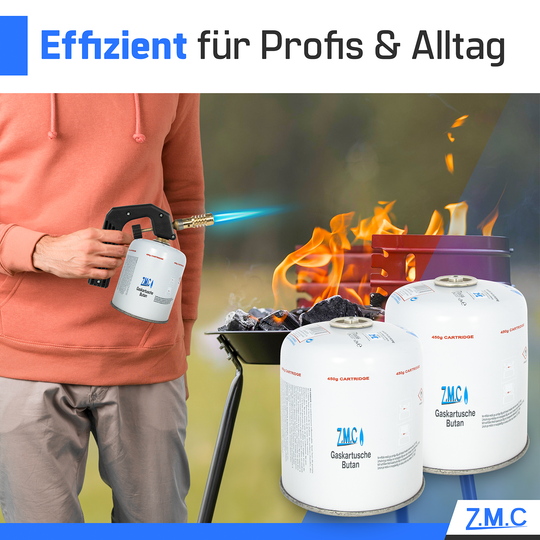 ZMC Butangas Kartuschen 450g, Schraubkartusche mit Butan/ Propan Gas 900 ml, Universal Gaskartusche EN417 Ventilkartusche mit Schraubverschluss