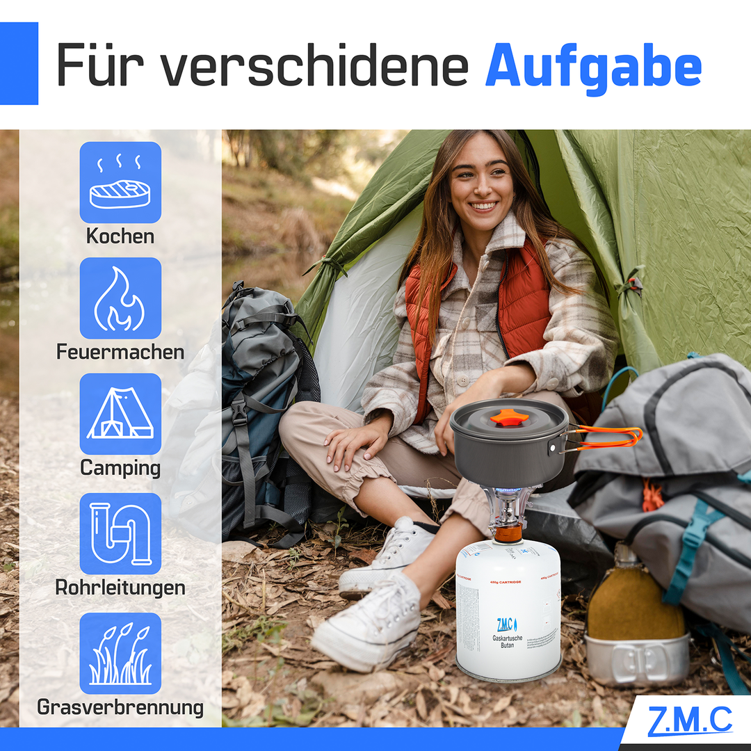 ZMC Butangas Kartuschen 450g, Schraubkartusche mit Butan/ Propan Gas 900 ml, Universal Gaskartusche EN417 Ventilkartusche mit Schraubverschluss