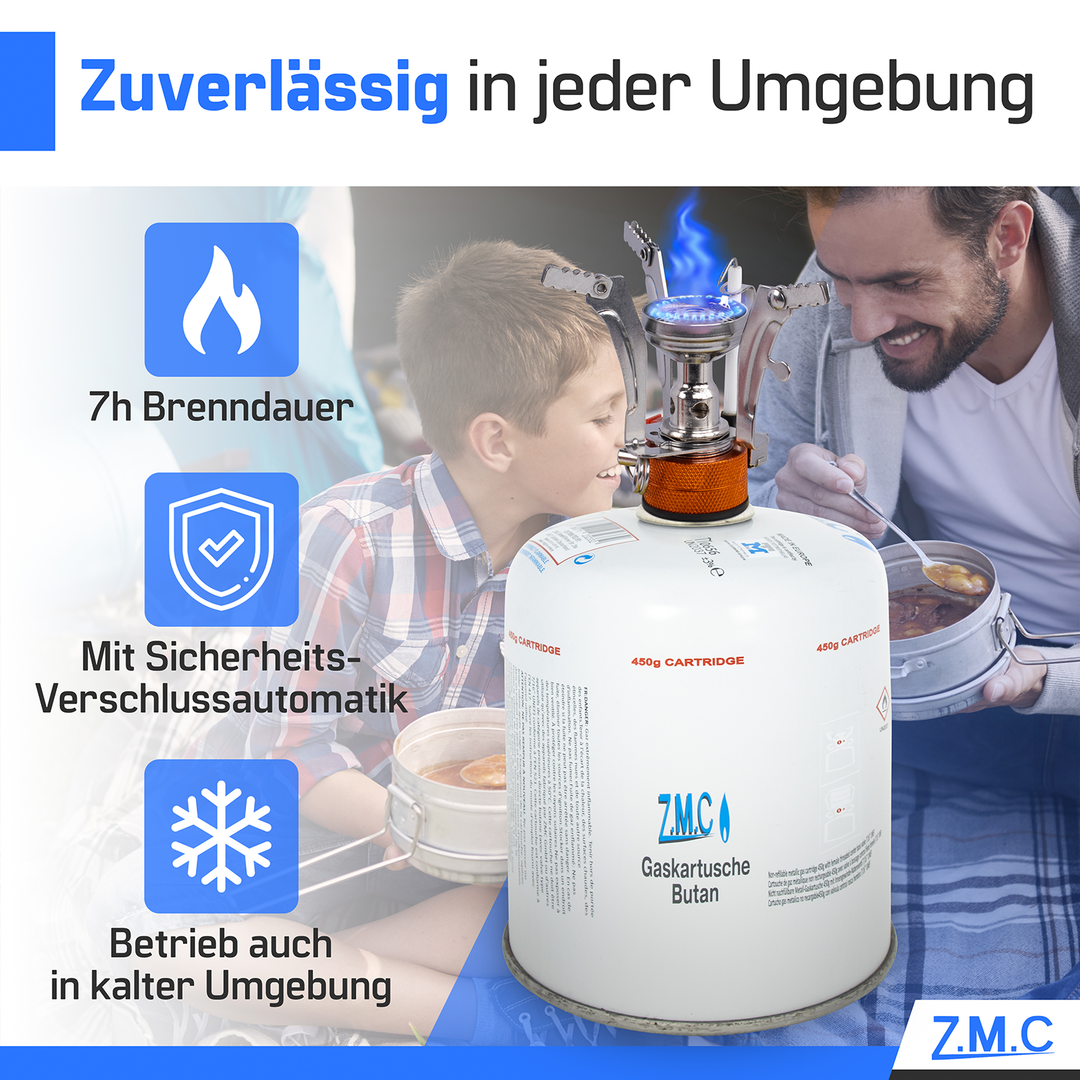 ZMC Butangas Kartuschen 450g, Schraubkartusche mit Butan/ Propan Gas 900 ml, Universal Gaskartusche EN417 Ventilkartusche mit Schraubverschluss