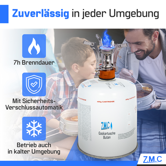 ZMC Butangas Kartuschen 450g, Schraubkartusche mit Butan/ Propan Gas 900 ml, Universal Gaskartusche EN417 Ventilkartusche mit Schraubverschluss