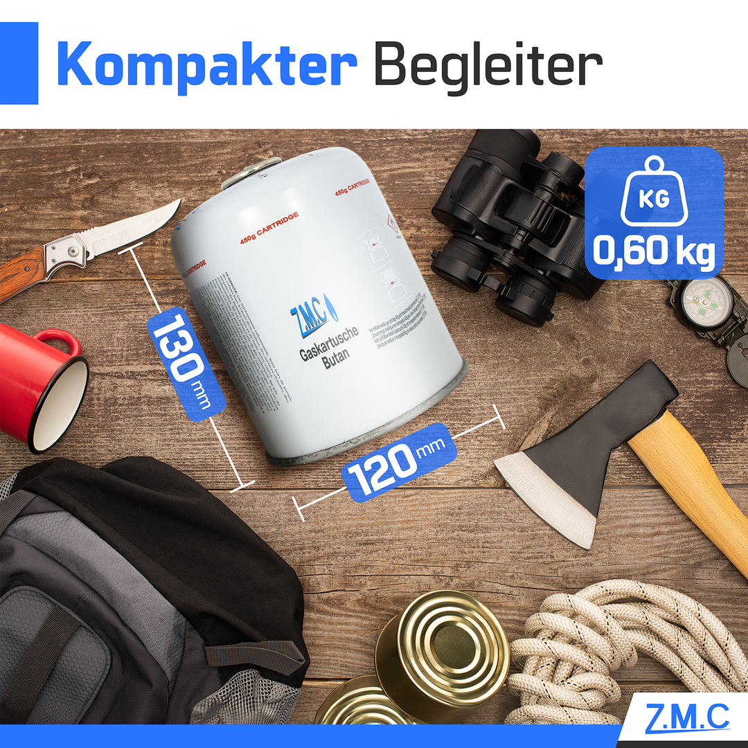 ZMC Butangas Kartuschen 450g, Schraubkartusche mit Butan/ Propan Gas 900 ml, Universal Gaskartusche EN417 Ventilkartusche mit Schraubverschluss