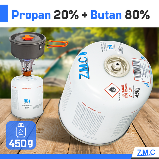 ZMC Butangas Kartuschen 450g, Schraubkartusche mit Butan/ Propan Gas 900 ml, Universal Gaskartusche EN417 Ventilkartusche mit Schraubverschluss