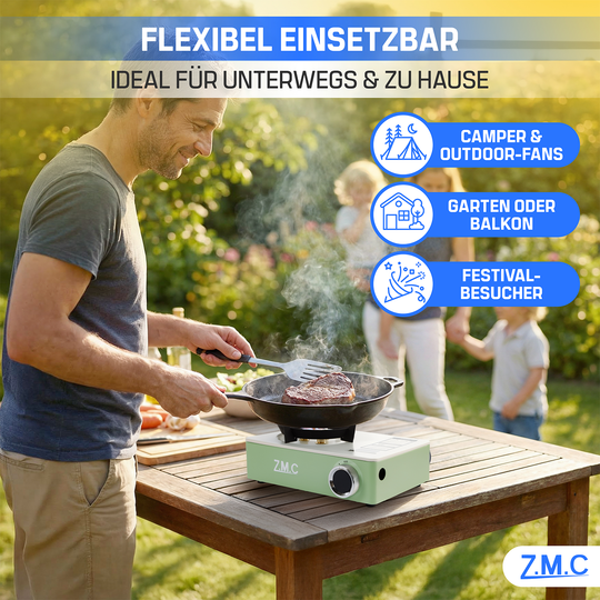 Campingkocher 1-flammig 3500W | 3-Brenner-System & Piezo-Zündung, tragbarer Premium Gaskocher mit Transportkoffer, kompakt 1,4 kg – Outdoor, Camping, Garten & Reisen