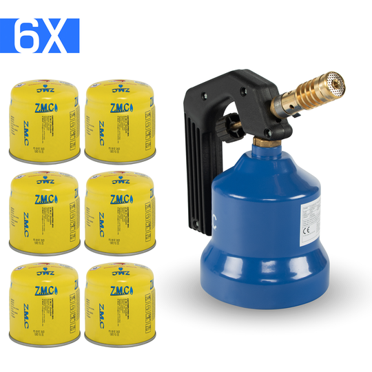 ZMC Gasbrenner 2,2 kW, Flambierbrenner, inkl. Gaskartuschen, Küchenbrenner mit einstellbarer Flamme, Brenneraufsatz für Camping, Lötbrenner für Stechkartuschen 190g