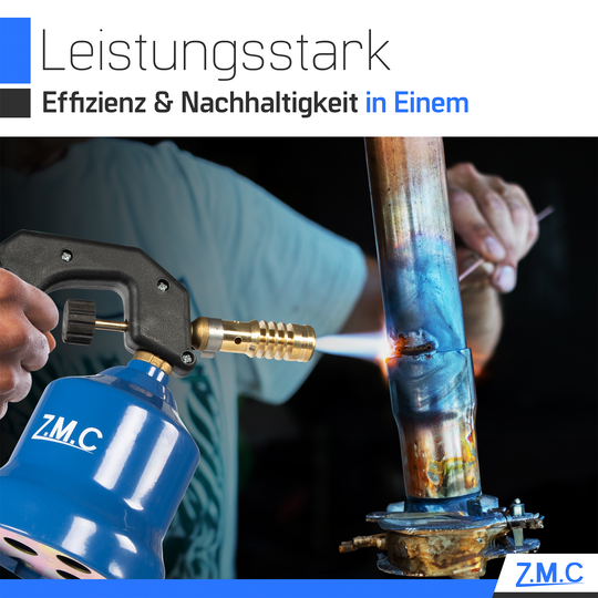 ZMC Gasbrenner 2,2 kW, Flambierbrenner, inkl. Gaskartuschen, Küchenbrenner mit einstellbarer Flamme, Brenneraufsatz für Camping, Lötbrenner für Stechkartuschen 190g