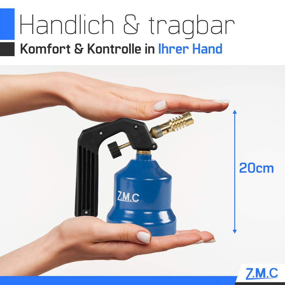 ZMC Gasbrenner 2,2 kW, Flambierbrenner, inkl. Gaskartuschen, Küchenbrenner mit einstellbarer Flamme, Brenneraufsatz für Camping, Lötbrenner für Stechkartuschen 190g