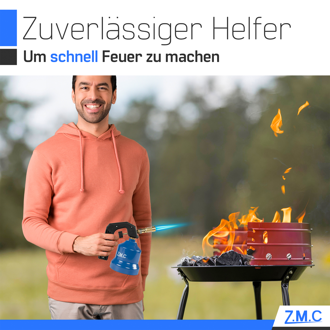 ZMC Gasbrenner 2,2 kW, Flambierbrenner, inkl. Gaskartuschen, Küchenbrenner mit einstellbarer Flamme, Brenneraufsatz für Camping, Lötbrenner für Stechkartuschen 190g