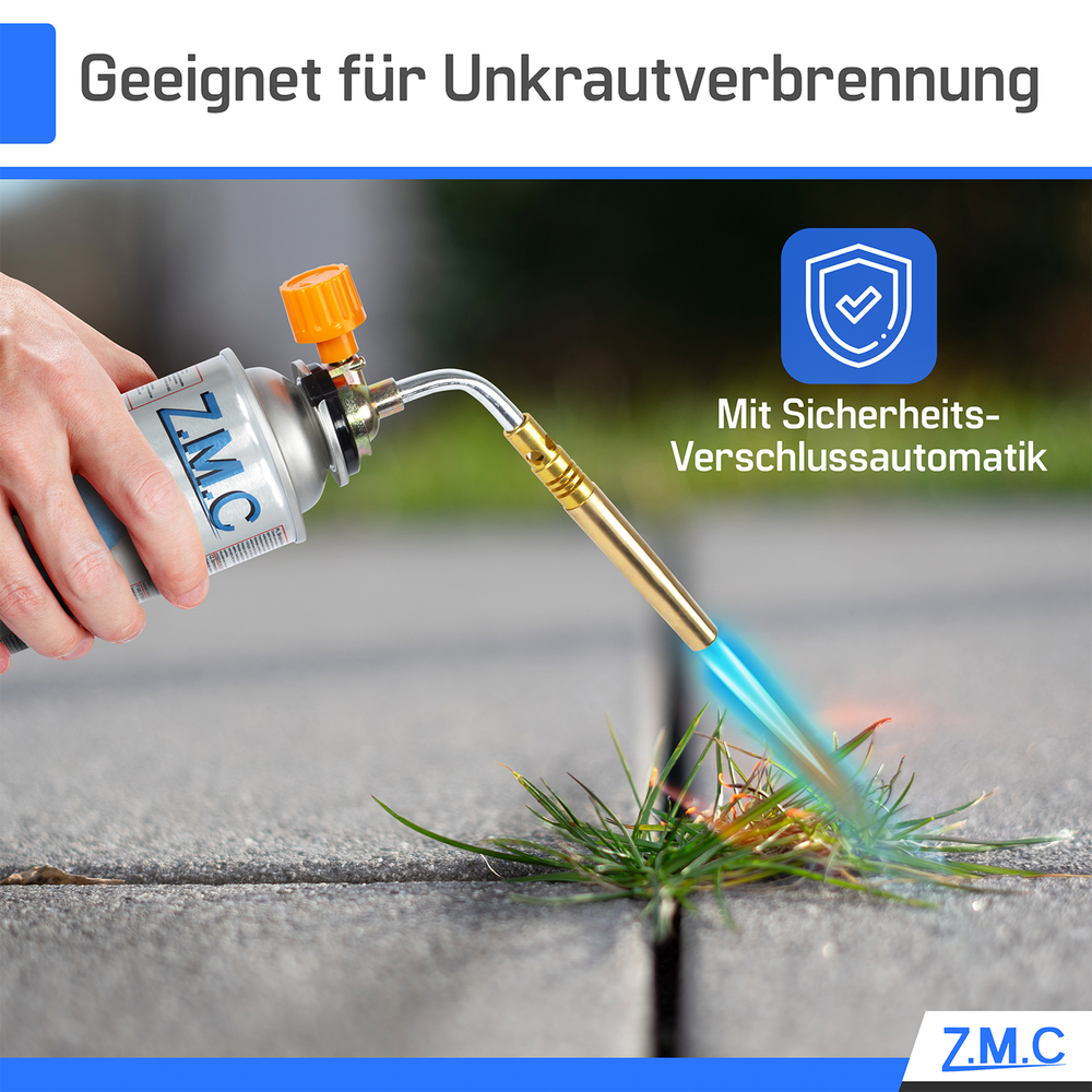 ZMC Lötlampe Lötbrenner + Gaskartuschen 227g, Schweißbrenner bis zu 1371 °C, Gasbrenner Küchenbrenner mit einstellbarer Flamme