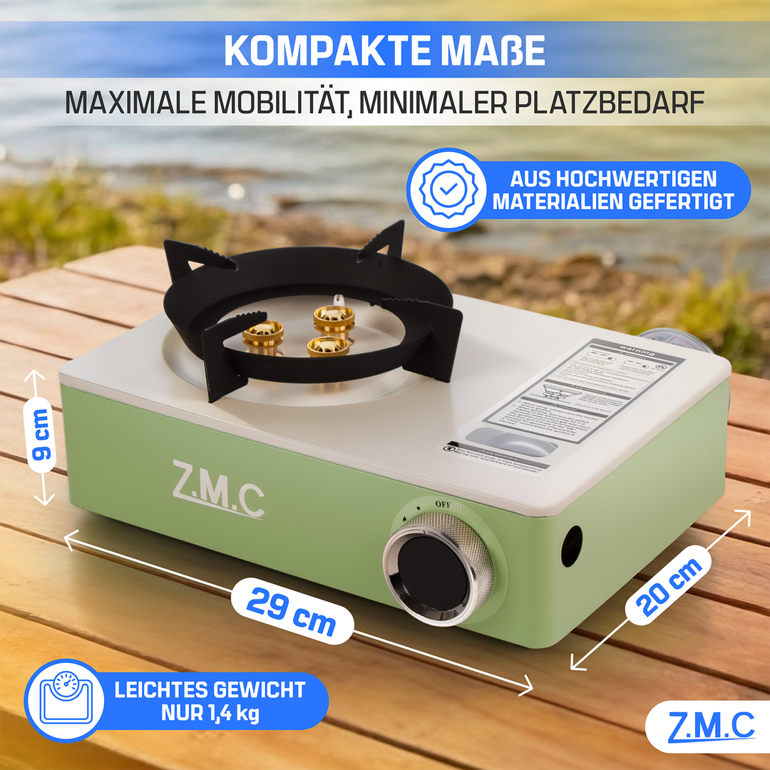 Campingkocher 1-flammig 3500W | 3-Brenner-System & Piezo-Zündung, tragbarer Premium Gaskocher mit Transportkoffer, kompakt 1,4 kg – Outdoor, Camping, Garten & Reisen